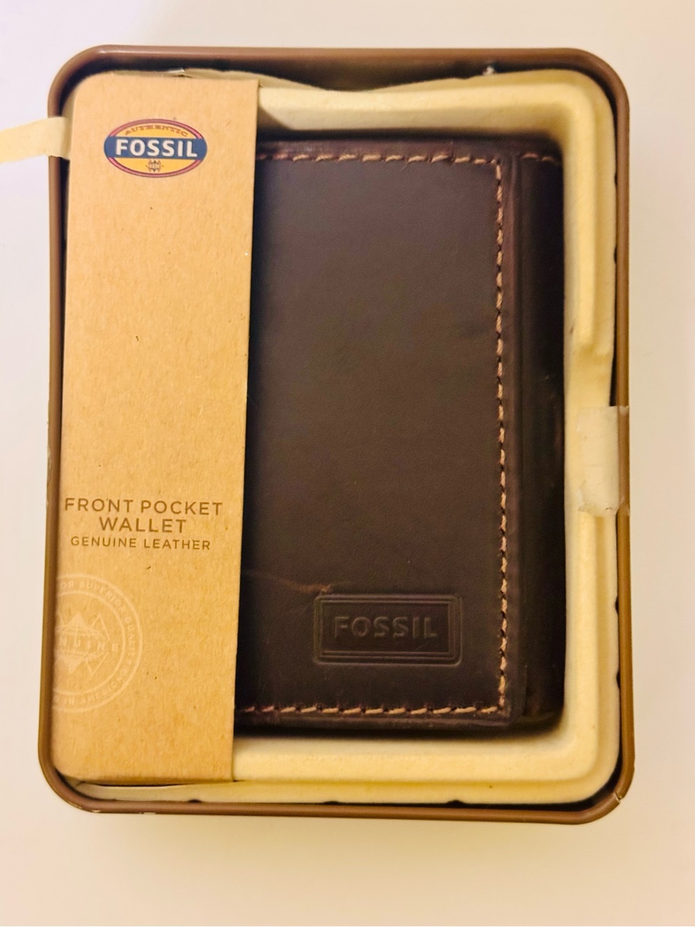Fossil Men's Front Pocket Leather Wallet - Brown